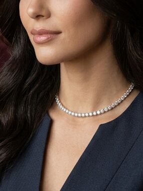 Elegant Silver Crystal Tennis Choker Necklace in Silver